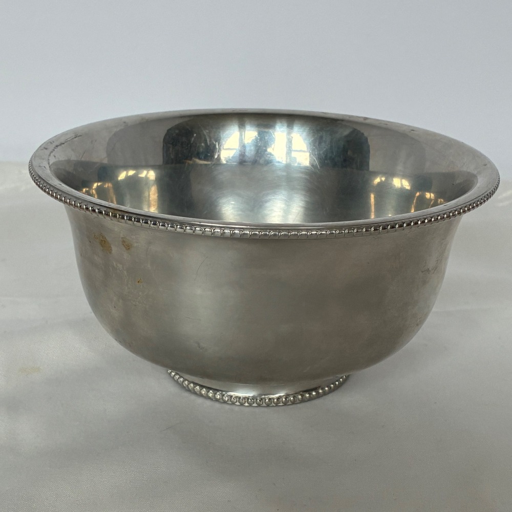 Vtg Buenilum Hand Wrought Aluminum Beaded Pedestal Serving Bowl MCM Farmhouse